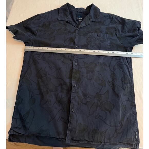 Prana Navy Tropical Hawaiian Short Sleeve Button Down Casual Travel Shirt L - Picture 4 of 6